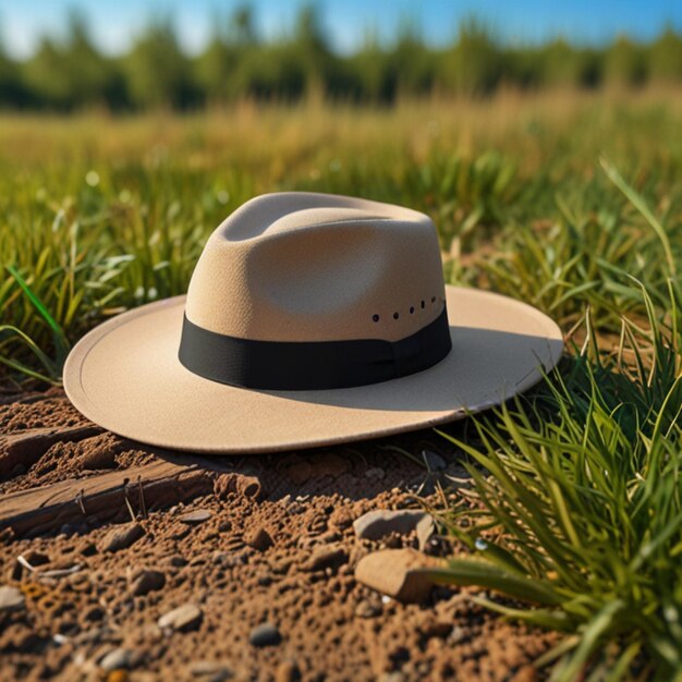 Foto un cappello sdraiato a terra con una banda nera attorno ad esso