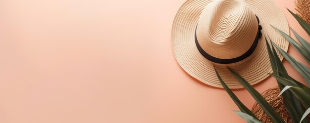 A hat on a pink background with a straw hat on it