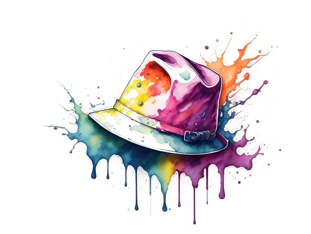 Photo hat watercolor art on white background