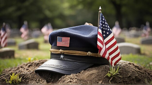 a hat with the american flag on it is on the ground