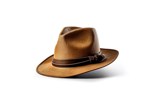 A hat with a brown band and a brown band.