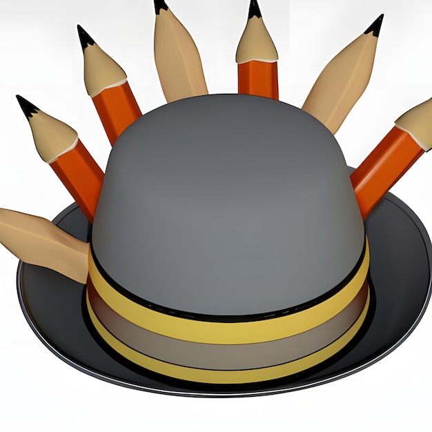 Foto un cappello con piume di matite e un bordo di
