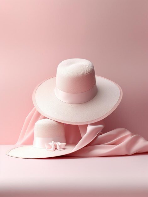 Photo a hat with a pink ribbon on it is displayed on a pink background.