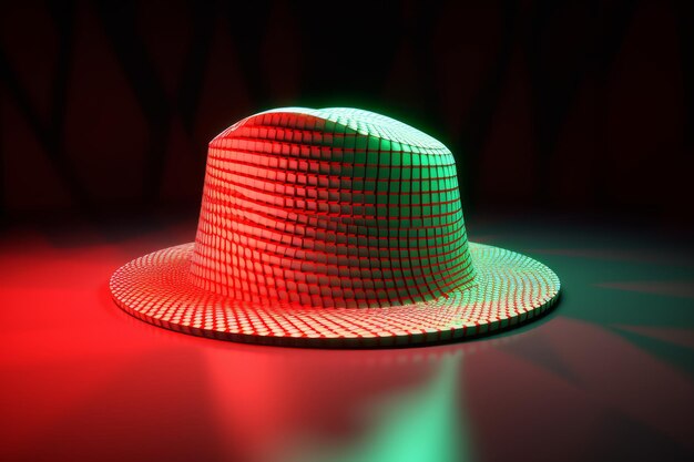 A hat with a red and green light on it