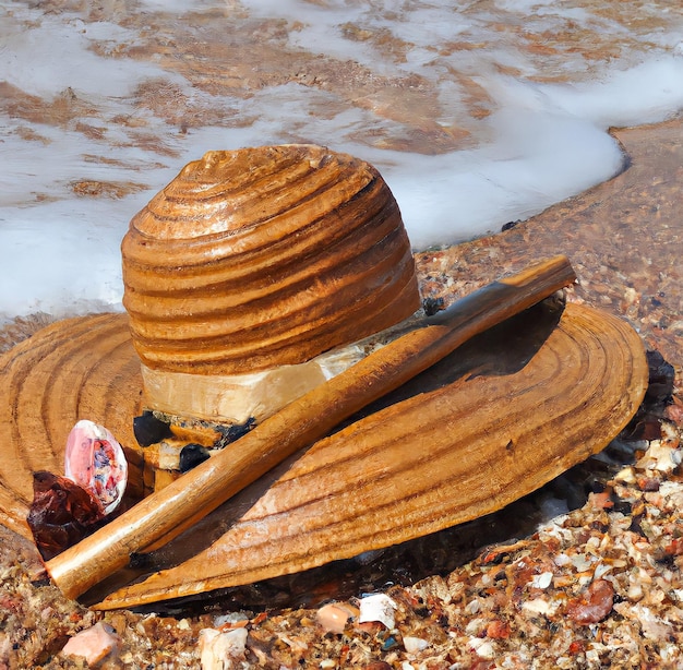 A hat with a shell on it and a shell on it