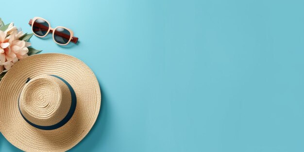 A hat with a straw hat and a straw hat on a blue background