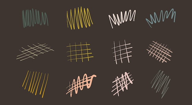 Hatching and crosshatch lines doodle hand draw set vertical diagonal or parallel strokes strikethrough doodles Vector stock illustration isolated