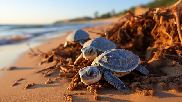 Hatchling Turtles on Beach