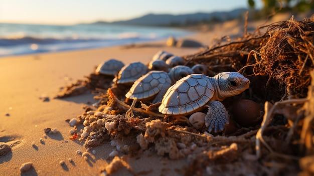 Hatchling Turtles Crawling to the Beach