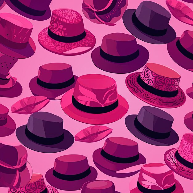 Hats on pink background