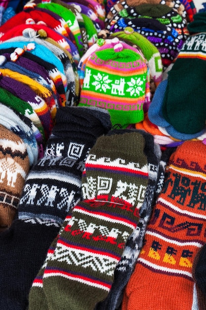 Hats and socks in street market