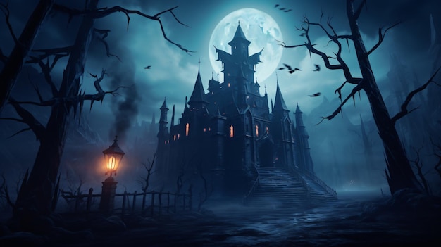 Haunted Gothic castle at night