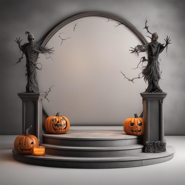 Haunted halloween 3d icon podium background for social media ai generated