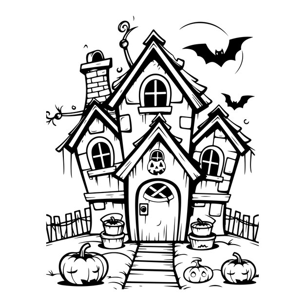Foto casa infestata di halloween pagina da colorare illustrazione generativa ai