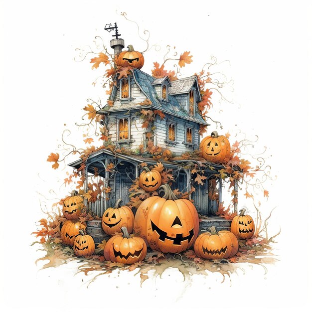 Photo haunted halloween house for halloween isolated on white generative ai