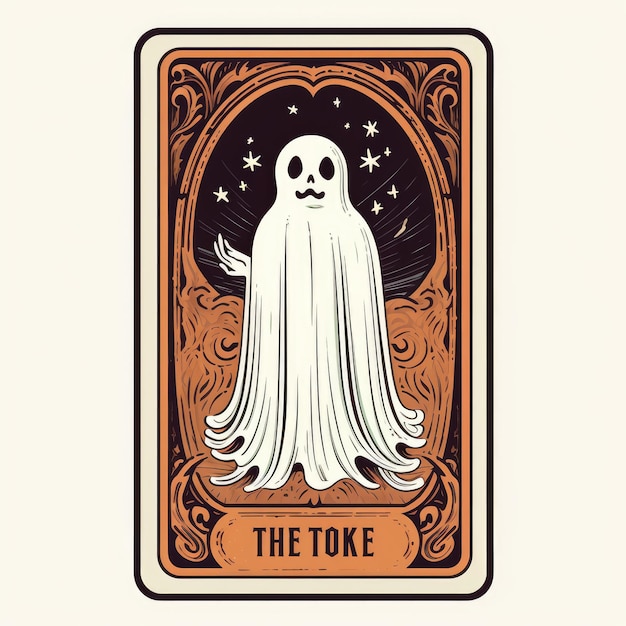 Haunted Harmony Vintage Halloween Tarot Cards featuring Adorable Ghost Spirits in Retro Flat Color