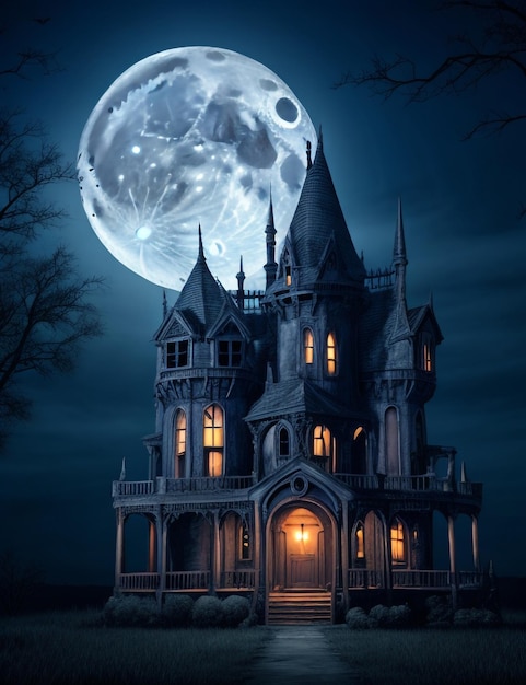 A haunted house in the dark Midnight