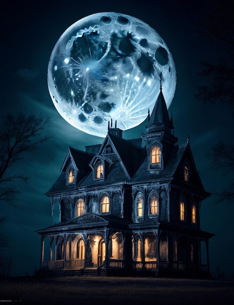 A haunted house in the dark Midnight