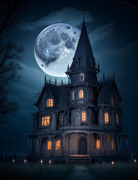 A haunted house in the dark Midnight