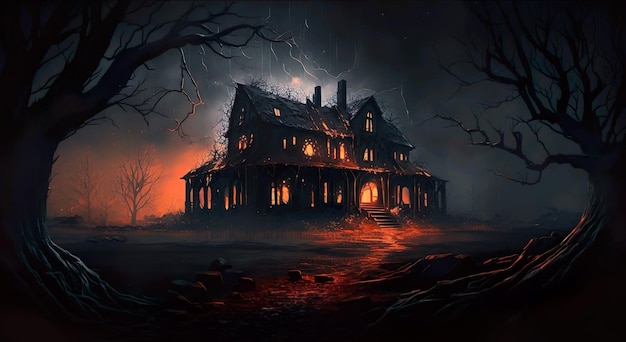 Photo a haunted house in the dark