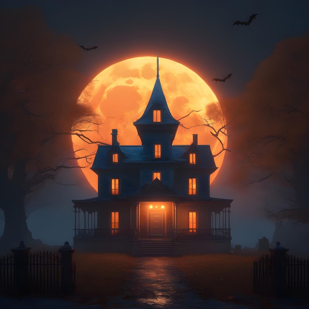 haunted house on halloween night full moon spooky mansion