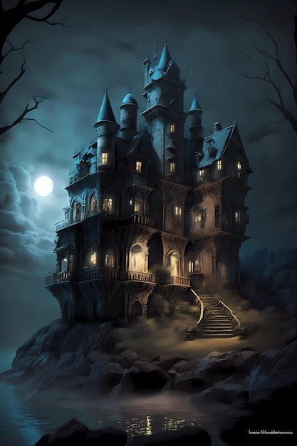 The haunted house is a digital painting by person.