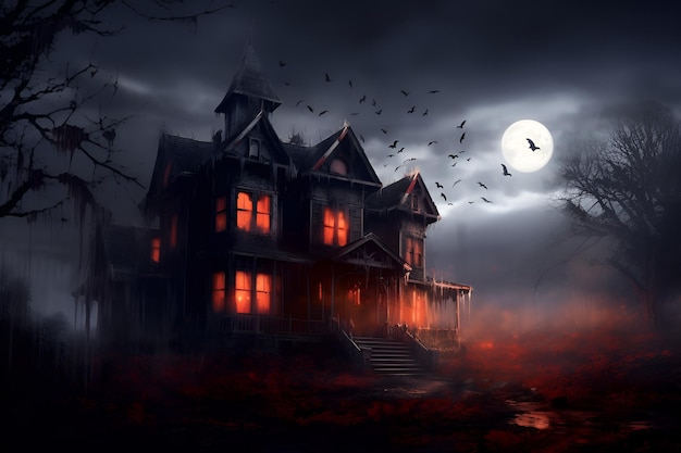 Haunted House met Dark Horror Atmosphere Halloween Haunted Scene House