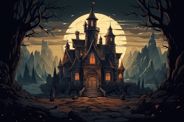 A haunted house in the moonlight