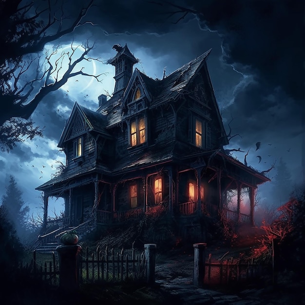 A haunted house in the moonlight