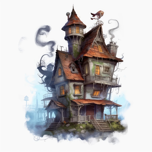 Haunted house realistic illustration generative ai