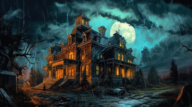 A haunted house in a storm