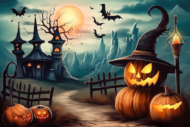 Haunted pumpkin festival halloween background generative ai