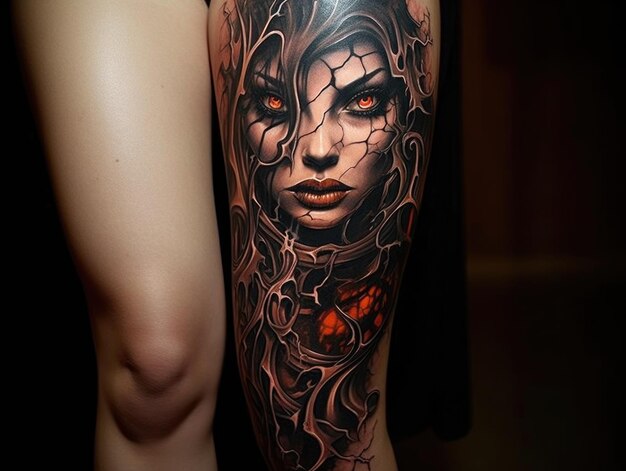 Premium AI Image | Haunted Tatoos on Romantic Girl White Skin no clothes