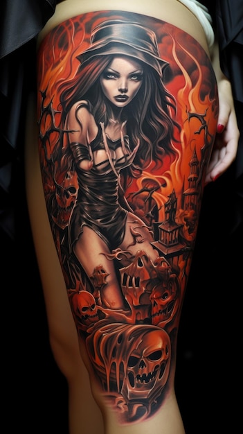 Haunted Tatoos on Romantic Girl White Skin no clothes