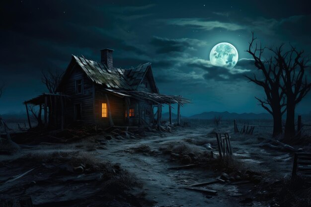Haunted Village House Eerie nachtelijke sfeer