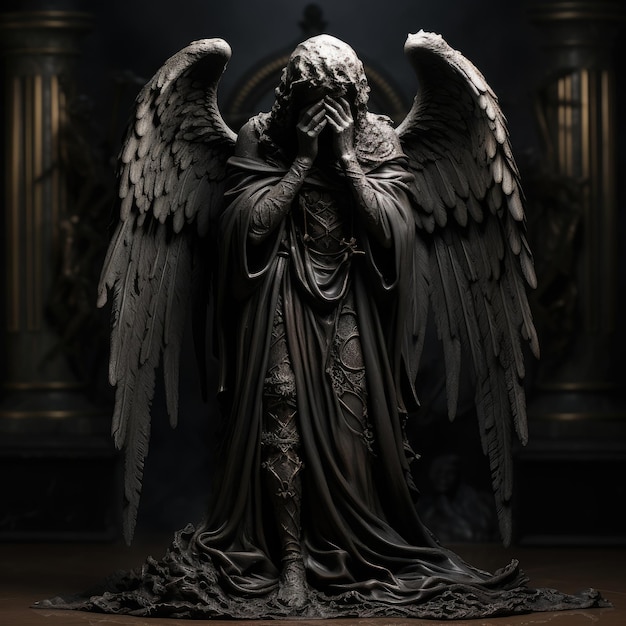 The Haunting Beauty of a DND Skeletal Weeping Angel Statue A Dark Marble Intrigue