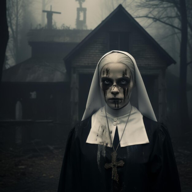 Photo the haunting beauty unveiling the mysterious 1920s nun portrait with a scary face twist