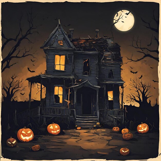 Premium Photo  A Haunting Halloween Night Under the Harvest Moon