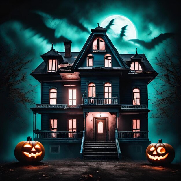 Premium AI Image  A Haunting Halloween Night Under the Harvest Moon