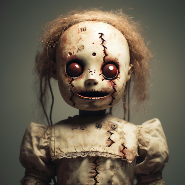 The Haunting Mystery of Sinister Creepy Doll on a White Background