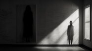 Haunting Visuals Abstract Vs Figurative Art In A Dark Room Premium AI Haunting Visuals Abstract Vs Figurative Art In A Dark Room Premium AI