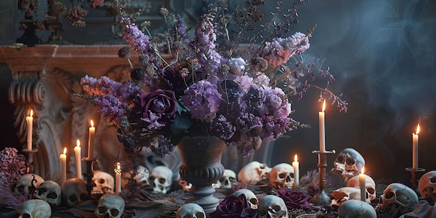 Photo a hauntingly beautiful display of life and death as a candle flickers in the darkness