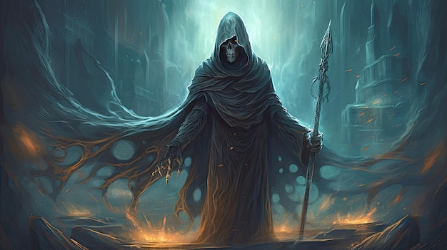 A hauntingly poetic scene capturing the essence of the grim reaper