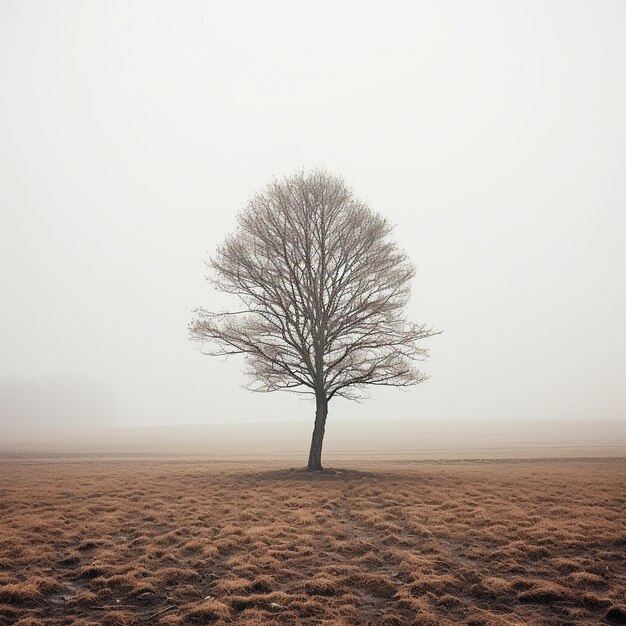 Призрачно высокие деревья, окутанные густым туманом