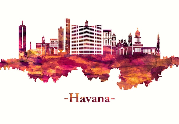 Havana Cuba skyline in red