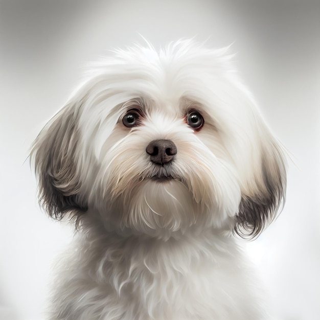 Havanese ビションの肖像画白い背景で隔離の犬のリアルなイラスト 犬の品種