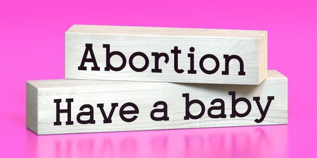 木製ブロックの 3 D イラストレーションに赤ちゃんの中絶の言葉があります。