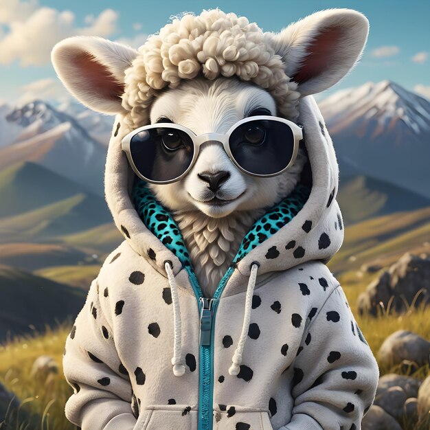 Have you ever seen anything as adorable as a cute cartoon sheep wearing a funny jaguar print hoodie