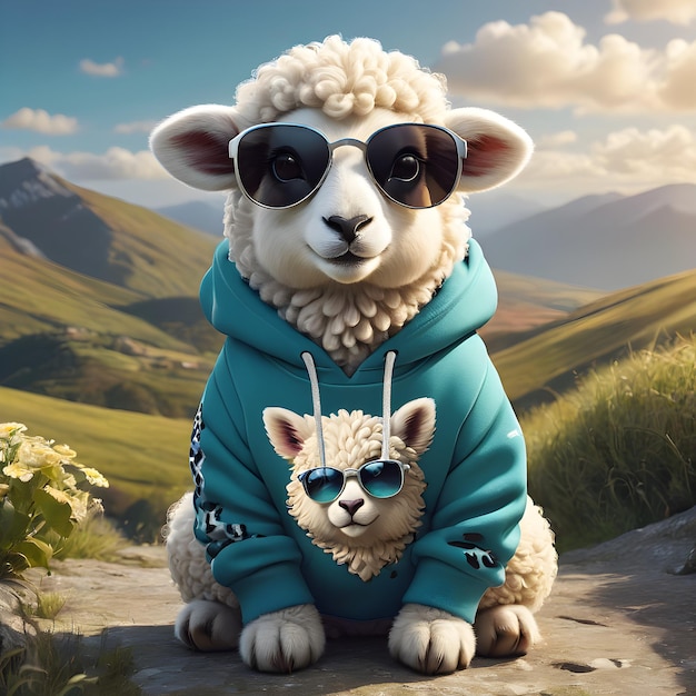 Have you ever seen anything as cute as a cartoon sheep wearing a funny jaguar print hoodie Its abs