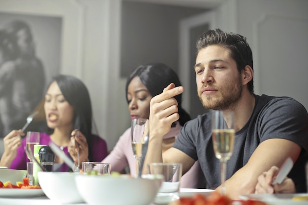 Having a dinner with friends